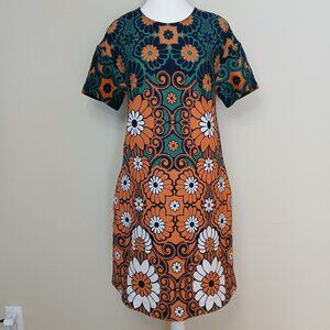 Anthropologie Maeve Floral 70's Inspired Shift Mini Dress Size Small